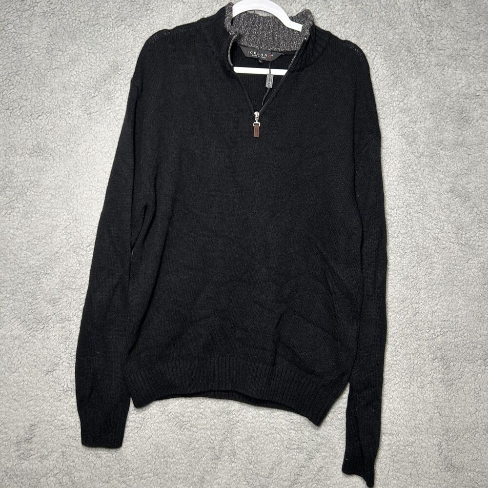 Iceland Made In Italy Men’s Large Black 1/4 Zip Pullover Sweater 80% Wool